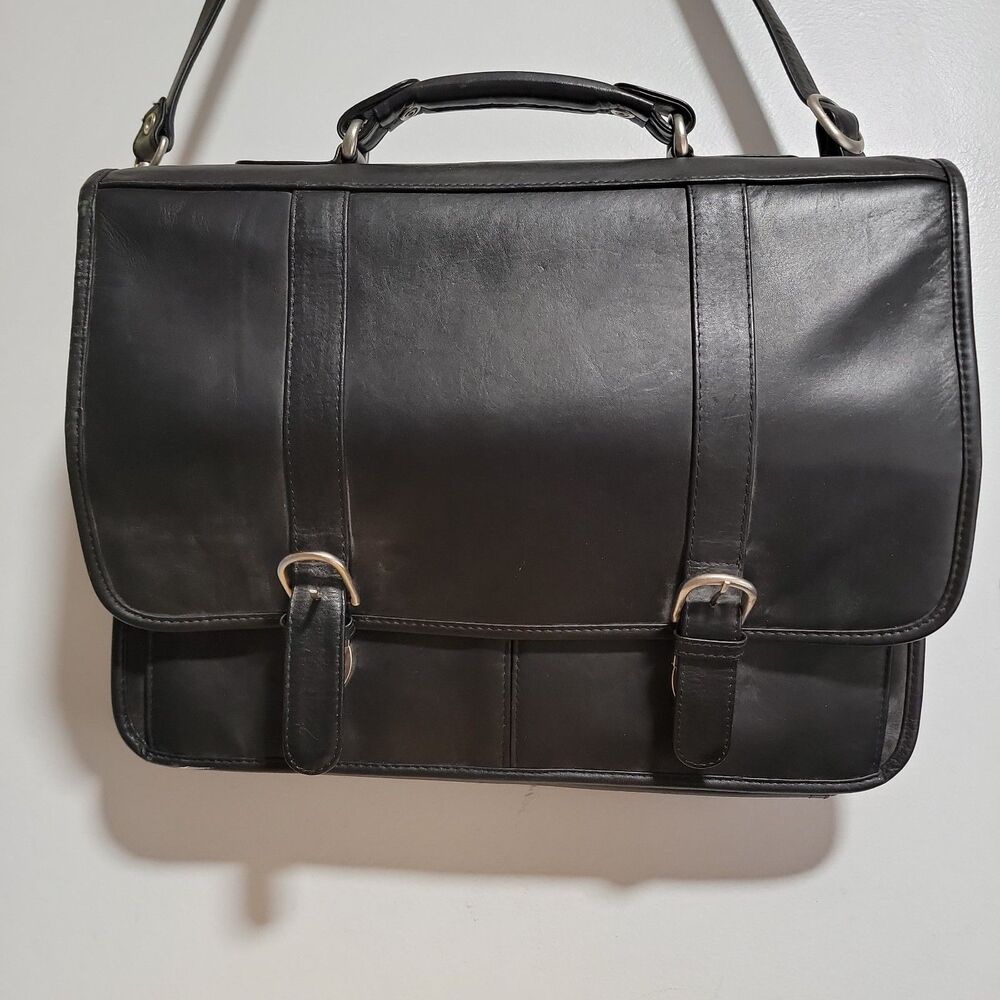 LaSalle Expandable Soft Black Leather Portfolio With Strap.